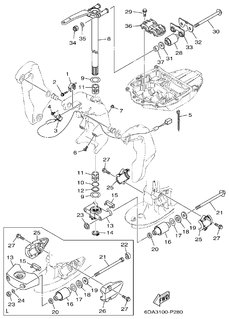 Yamaha 20 BRACKET 2 parts diagram